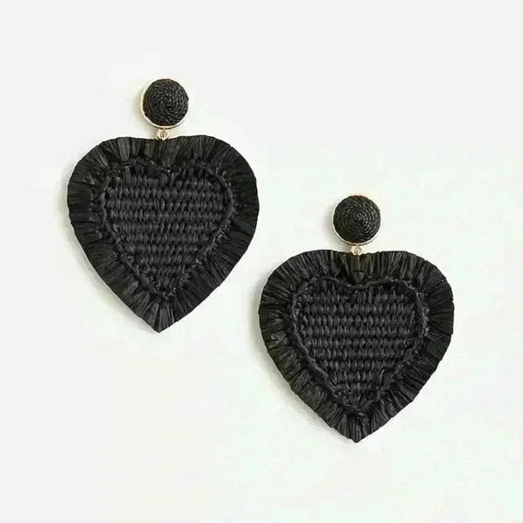 J Crew Oversized Heart Raffia Earrings - Picture 2 of 2